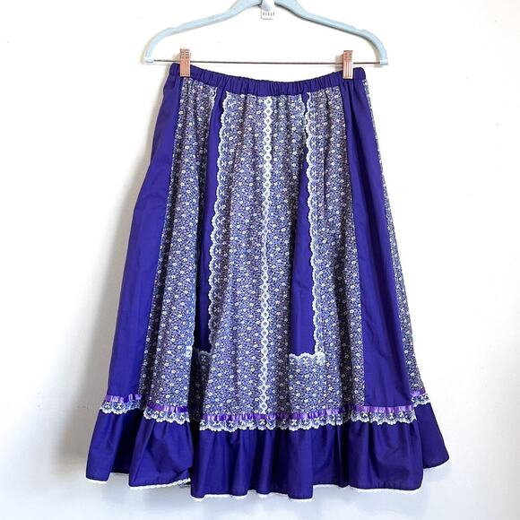 VTG Boho Cottagecore Women Skirt Small Purple Floral Line Dance Rodeo Western - Picture 1 of 7